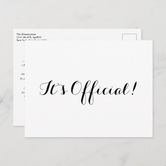 Carte Postale Faire-part C'est officiel ! Simple Annonce de Mariage après É (Devant / Derrière)