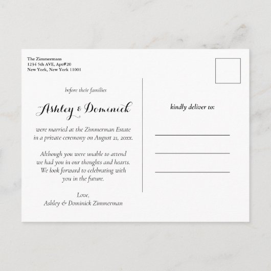 Carte Postale Faire-part C'est officiel ! Simple Annonce de Mariage après É (Dos)