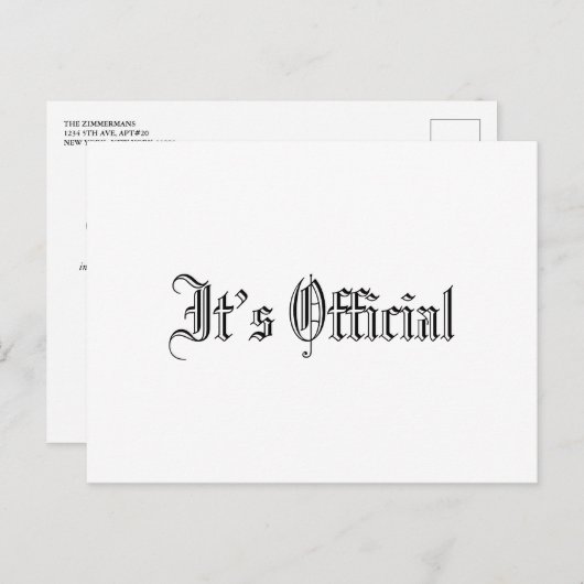 Carte Postale Faire-part C'est officiel Simple mariage gothique (Devant / Derrière)