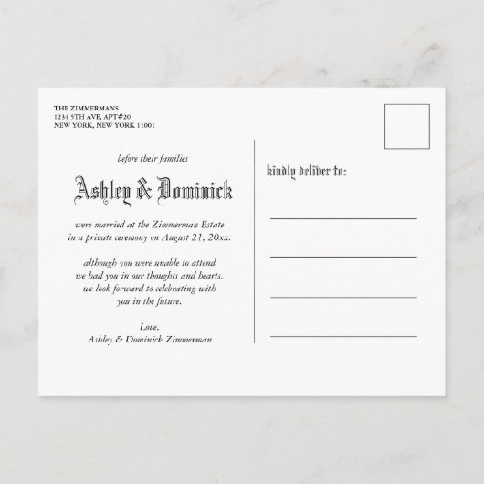 Carte Postale Faire-part C'est officiel Simple mariage gothique (Dos)