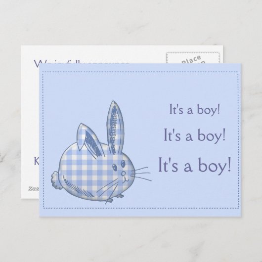 Carte Postale Faire-part c'est un garçon ! (Devant / Derrière)