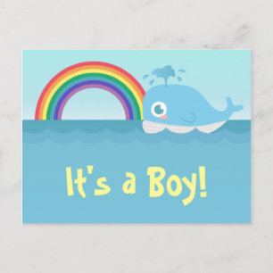 Carte Postale Faire-part C'est un garçon - Baleine bleue bébé mignonne avec