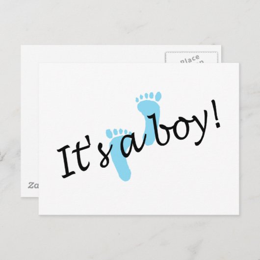 Carte Postale Faire-part C'est Un Garçon (Pieds Bleus) (Devant / Derrière)