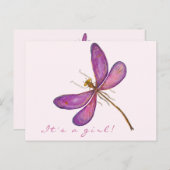 Carte Postale Faire-part C'est une fille ! Dragonfly violette sucrée (Devant / Derrière)