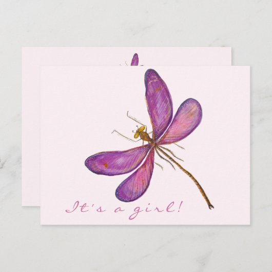 Carte Postale Faire-part C'est une fille ! Dragonfly violette sucrée (Devant / Derrière)