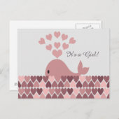 Carte Postale Faire-part C'est une fille ! Jolie baleine rose (Devant / Derrière)