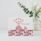 Carte Postale Faire-part C'est une fille ! Jolie baleine rose (Debout devant)