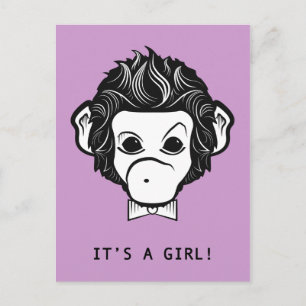 Carte Postale Faire-part c'est une fille ! petit singe