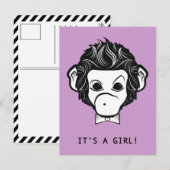 Carte Postale Faire-part c'est une fille ! petit singe (Devant / Derrière)