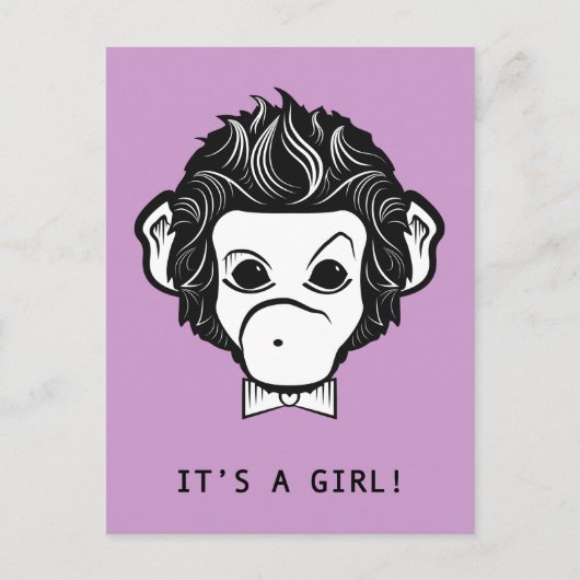 Carte Postale Faire-part c'est une fille ! petit singe (Devant)