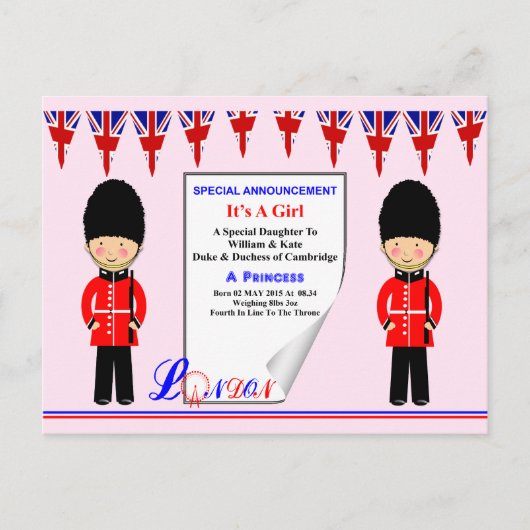 Carte Postale Faire-part C'est une fille une princesse royale design de com (Devant)