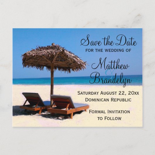 Carte Postale Faire-part Chaises de plage Destination Mariage Enregistrer l (Devant)