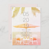 Carte Postale Faire-part Chaises de plage Pink Tropical Enregistrer la date (Devant / Derrière)