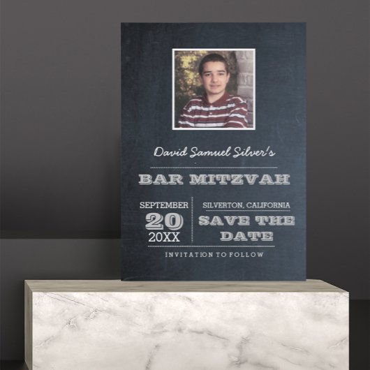 Carte Postale Faire-part Chalkboard Argent Bar Mitzvah Photo Enregistrer la
