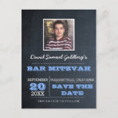 Carte Postale Faire-part Chalkboard Blue Bar Mitzvah Photo Enregistrer la d (Devant)
