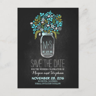 Carte Postale Faire-part Chalkboard enregistrer la date - Floral Mason Jar