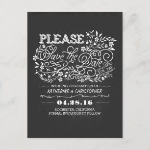 Carte Postale Faire-part Chalkboard floral élégant vintage enregistrer la d