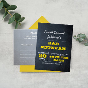 Carte Postale Faire-part Chalkboard Gold Bar Mitzvah Enregistrer la date