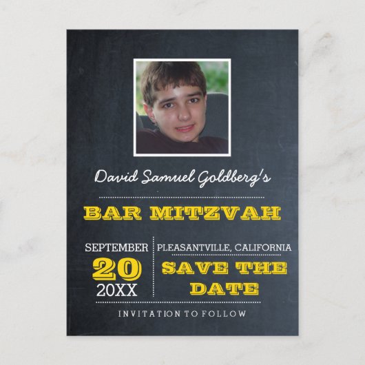 Carte Postale Faire-part Chalkboard Gold Bar Mitzvah Photo Enregistrer la d (Devant)