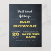 Carte Postale Faire-part Chalkboard Golden Bar Mitzvah Enregistrer la date (Devant)