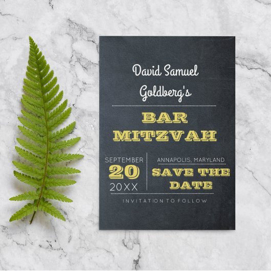 Carte Postale Faire-part Chalkboard Golden Bar Mitzvah Enregistrer la date