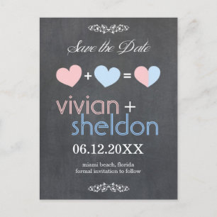 Carte Postale Faire-part Chalkboard Hearts Wedding Enregistrer la date