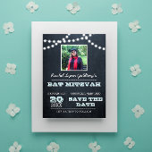 Carte Postale Faire-part Chalkboard Lights Aqua Bat Mitzvah Photo Enregistr