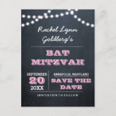Carte Postale Faire-part Chalkboard Lights rose Bat mitzvah Enregistrer la (Devant)