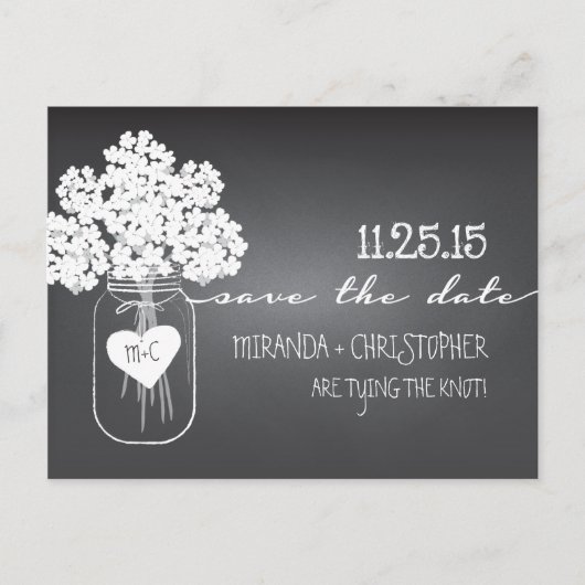 Carte Postale Faire-part Chalkboard Mason Jar Enregistrer la date Postcard (Devant)