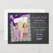 Carte Postale Faire-part Chalkboard Purple Bow Photo Wedding Enregistrer la (Devant / Derrière)