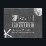 Carte Postale Faire-part Chalkboard Starfish & Sand Dollar Enregistrer la d<br><div class="desc">Vintage Chalkboard Beach Theme Wedding Enregistrer la date Annonces.</div>