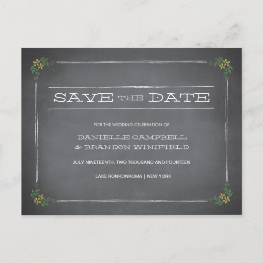 Carte Postale Faire-part Chalkboard Stencil Jaune Enregistrer la date (Devant)