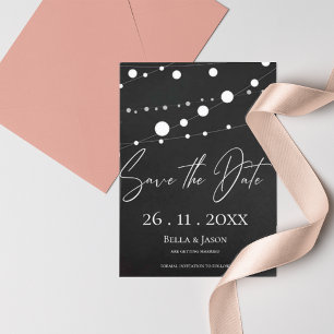 Carte Postale Faire-part Chalkboard String Lights Wedding Enregistrer La Da