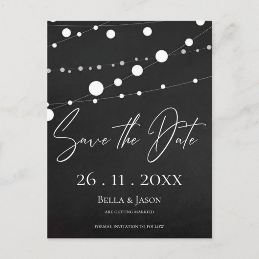 Carte Postale Faire-part Chalkboard String Lights Wedding Enregistrer La Da (Devant)