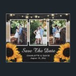 Carte Postale Faire-part Chalkboard Sunflower Enregistrer la date Photo Car<br><div class="desc">Ce mariage rustique en damier noir sauve la date photo cartes postales avec burlap,  dentelle et un arrière - plan en damier avec des tournesols sont idéales pour une fête de mariage rustique en damier inspirée par des tournesols.</div>