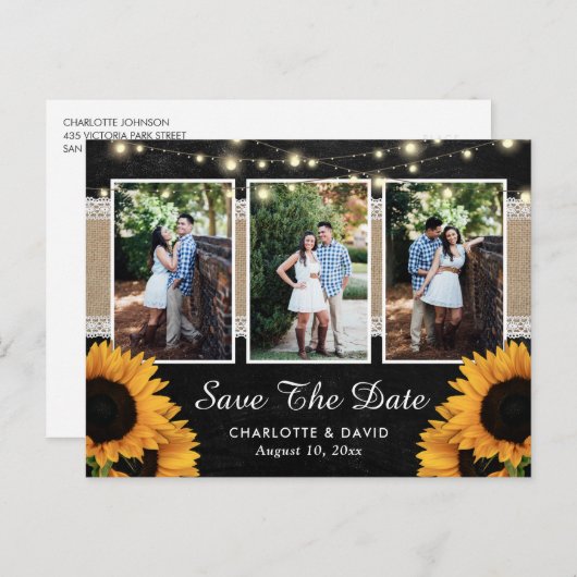 Carte Postale Faire-part Chalkboard Sunflower Enregistrer la date Photo Car (Devant / Derrière)