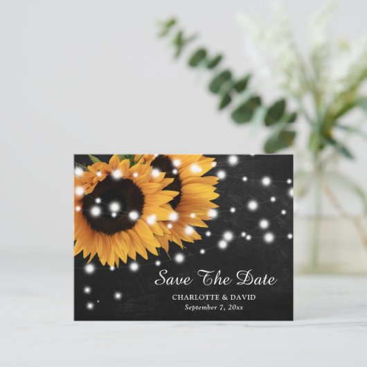 Carte Postale Faire-part Chalkboard Sunflower Wedding Enregistrer La Date (Debout devant)