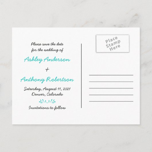Carte Postale Faire-part Chalkboard Turquoise Bow Photo Wedding Enregistrer (Dos)