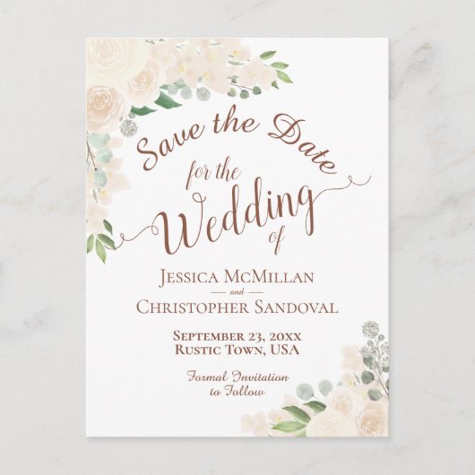 Carte Postale Faire-part Champagne Blush Pêcher mariage floral Enregistrer  (Devant)