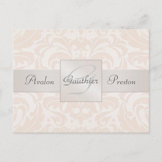 Carte Postale Faire-part Champagne Damask Monogramme Enregistrer La Date Ca (Devant)