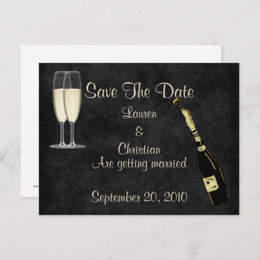 Carte Postale Faire-part Champagne Save The Date (Noir) (Devant / Derrière)