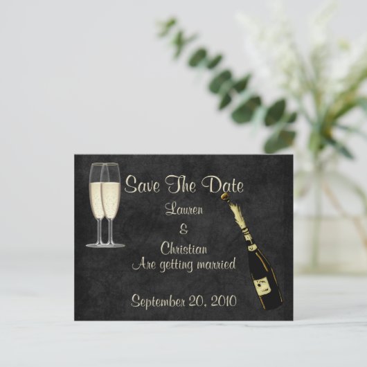 Carte Postale Faire-part Champagne Save The Date (Noir) (Debout devant)