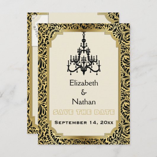 Carte Postale Faire-part Chandelier Art Déco mariage Save the Date (Devant / Derrière)
