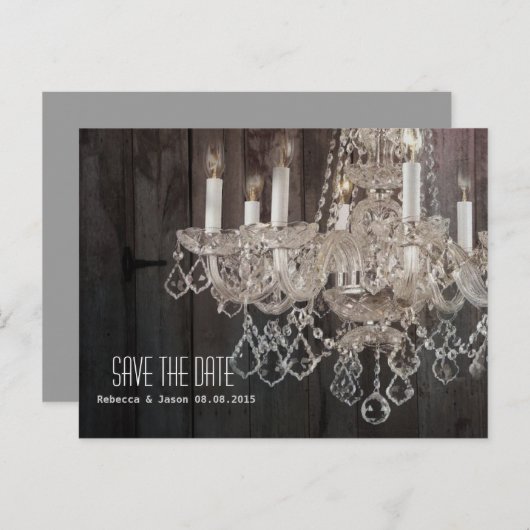Carte Postale Faire-part Chandelier en bois de grange rustique pour mariage (Devant / Derrière)