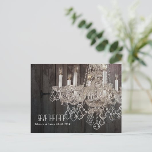 Carte Postale Faire-part Chandelier en bois de grange rustique pour mariage (Debout devant)