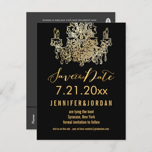 Carte Postale Faire-part Chandeliers PixDezines/garniture or/enregistrer la (Devant / Derrière)