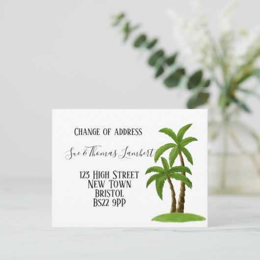Carte Postale Faire-part Change of address tropical, palm tree, beach (Debout devant)