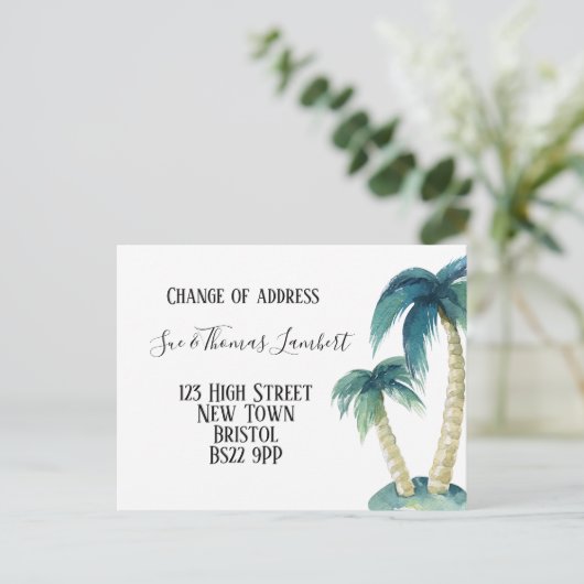 Carte Postale Faire-part Change of address tropical, palm tree, beach (Debout devant)
