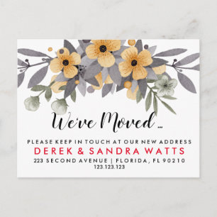 Carte Postale Faire-part Change of address we've moved grey & yellow floral