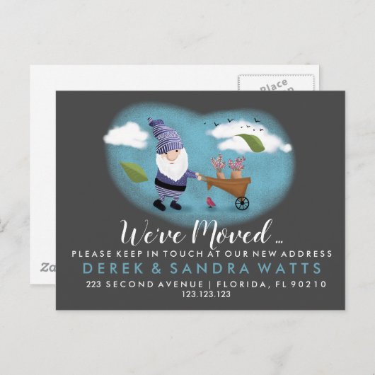 Carte Postale Faire-part Change of address we've moved house garden gnome (Devant / Derrière)